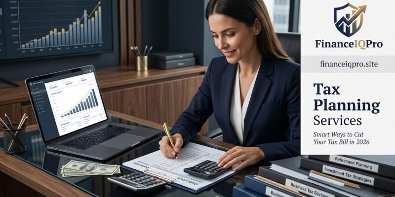 Tax planning services guide showing smart tax strategies, deductions, investments, and professional financial planning for 2026