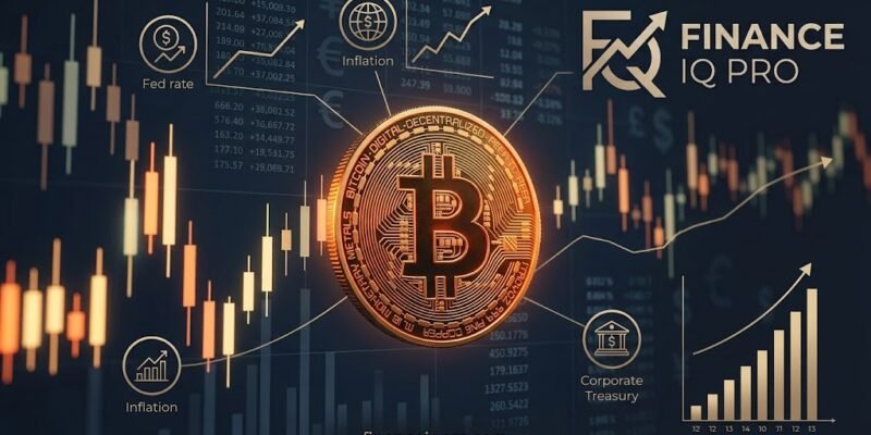 Bitcoin price usd analysis by Finance IQ Pro: A physical Bitcoin coin and cryptocurrency candlestick chart.