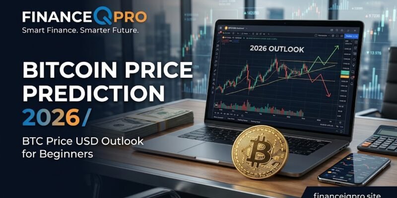 Bitcoin price prediction 2026 for beginners showing BTC USD price outlook and Bitcoin market forecast