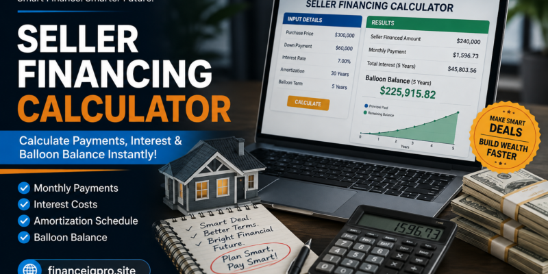 Seller financing calculator for estimating payments, interest, amortization, and balloon balance