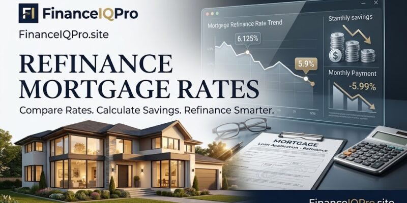 Refinance mortgage rates in 2026 with U.S. home, mortgage rate comparison, and potential savings dashboard.