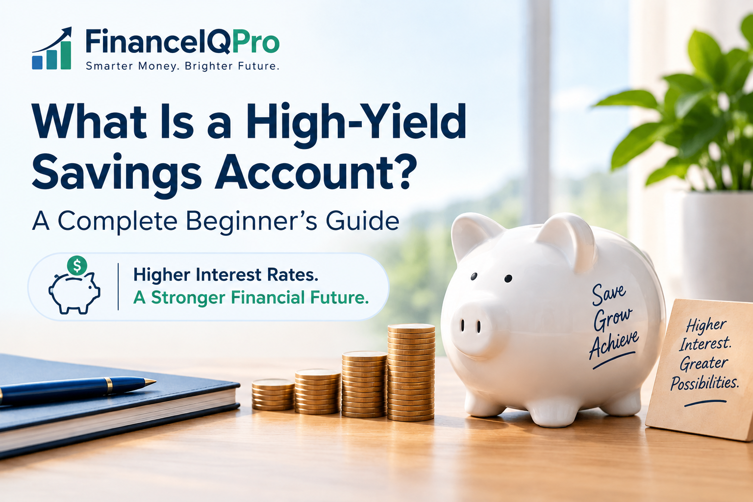 What is a high-yield savings account? FinanceIQPro beginner guide showing savings growth and interest rates